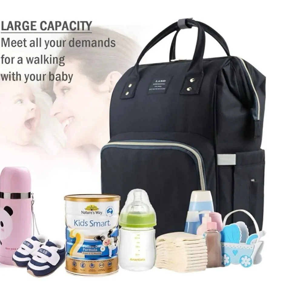 Land Baby Diaper Bag Large Capacity Mommy Backpack in Black- Exellent
